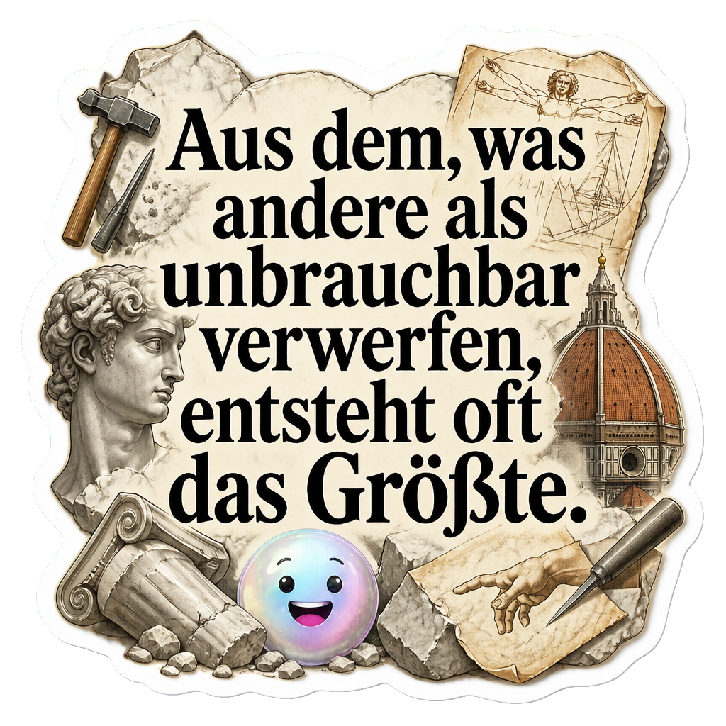 Aus dem, was andere als unbrauchbar verwerfen, entsteht oft das Größte.