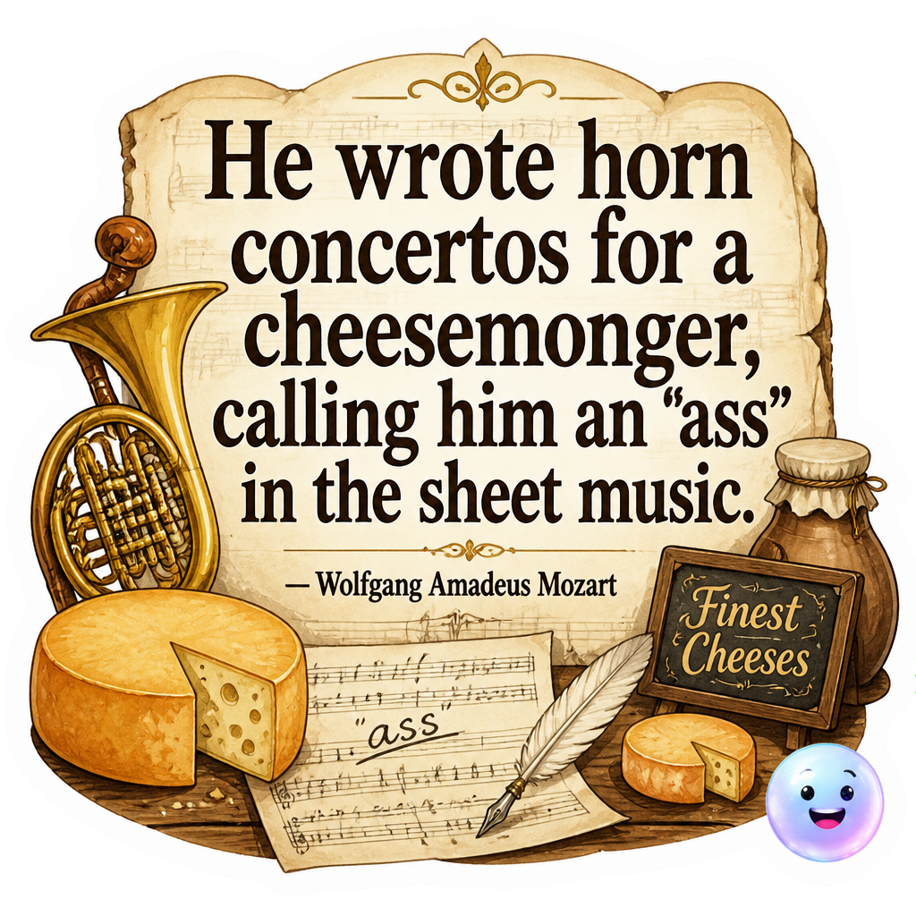 He wrote horn concertos for a cheesemonger, calling him an "ass" in the sheet music.