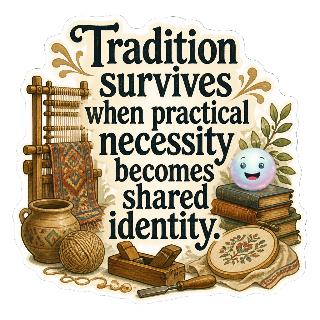 Tradition survives when practical necessity becomes shared identity.
