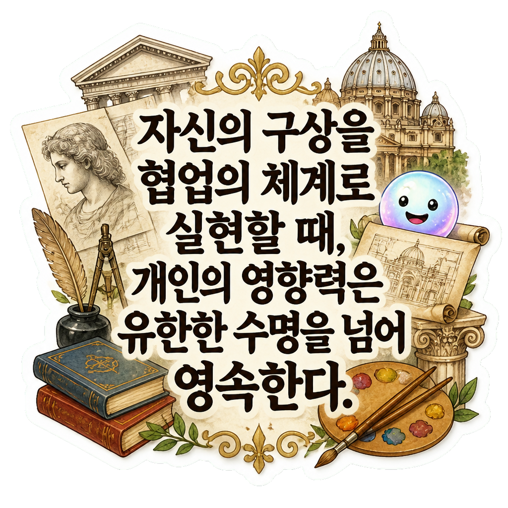 자신의 구상을 협업의 체계로 실현할 때, 개인의 영향력은 유한한 수명을 넘어 영속한다.