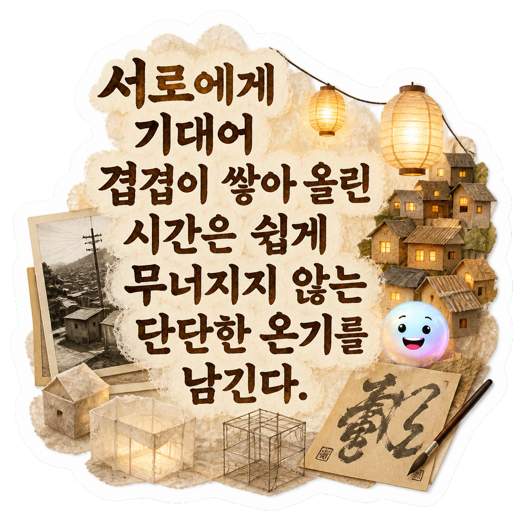 서로에게 기대어 겹겹이 쌓아 올린 시간은 쉽게 무너지지 않는 단단한 온기를 남긴다.