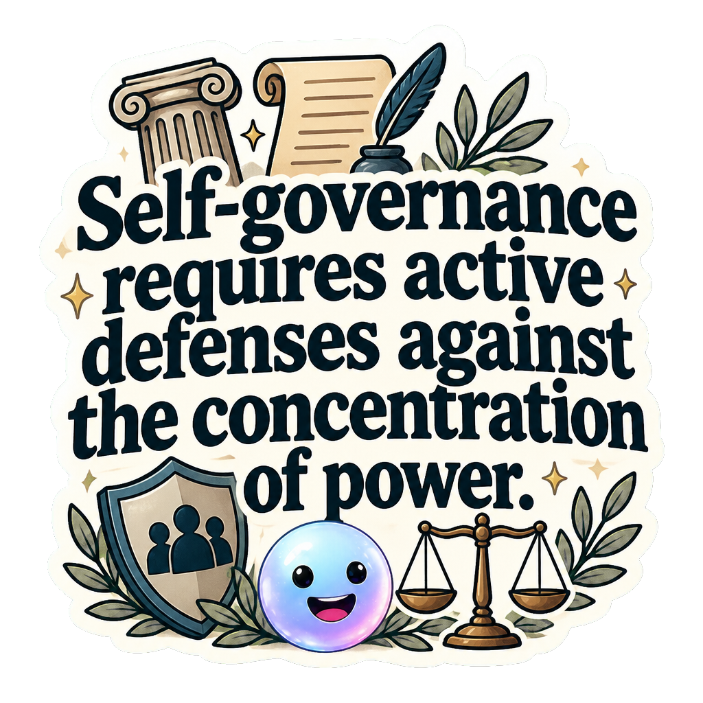 Self-governance requires active defenses against the concentration of power.