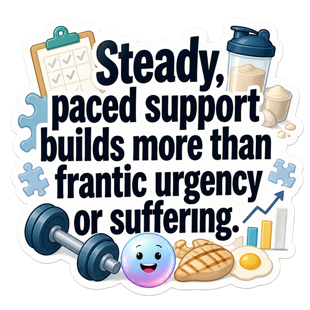 Steady, paced support builds more than frantic urgency or suffering.