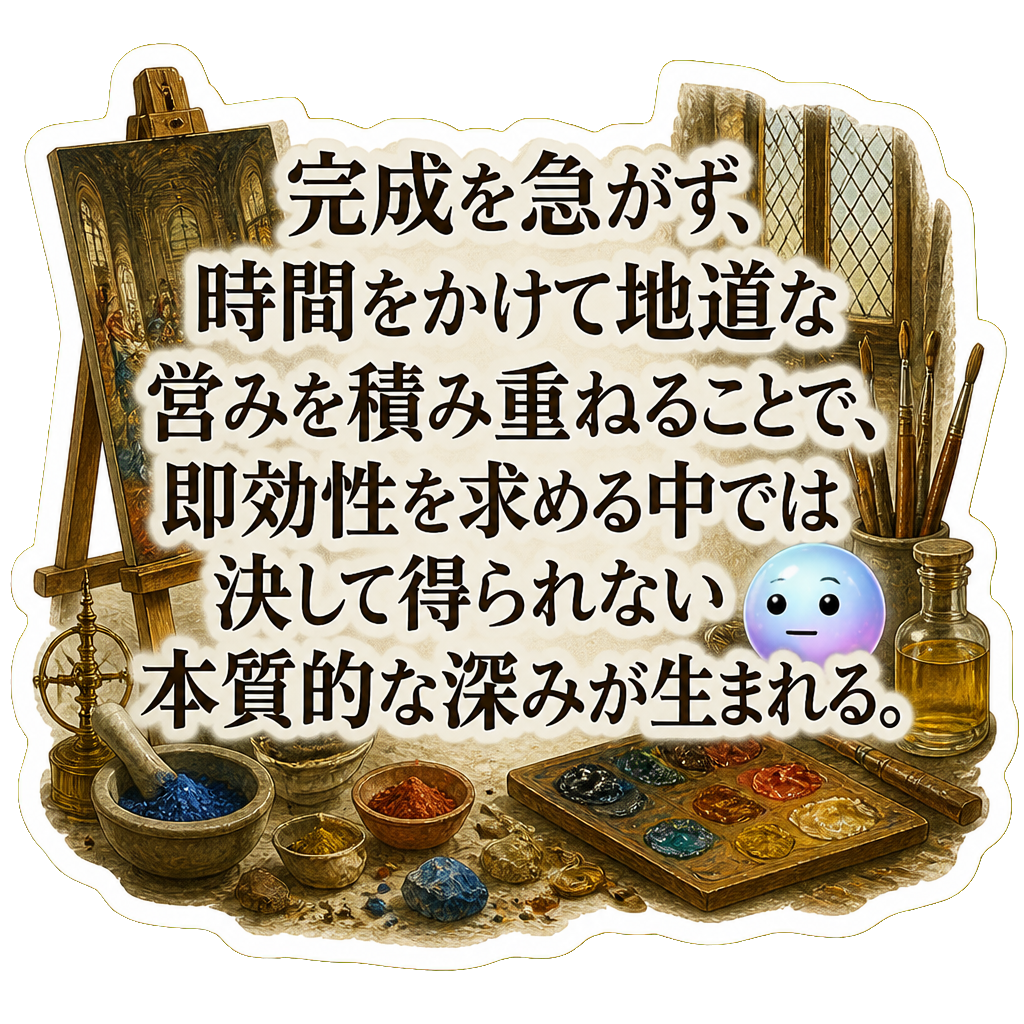 完成を急がず、時間をかけて地道な営みを積み重ねることで、即効性を求める中では決して得られない本質的な深みが生まれる。