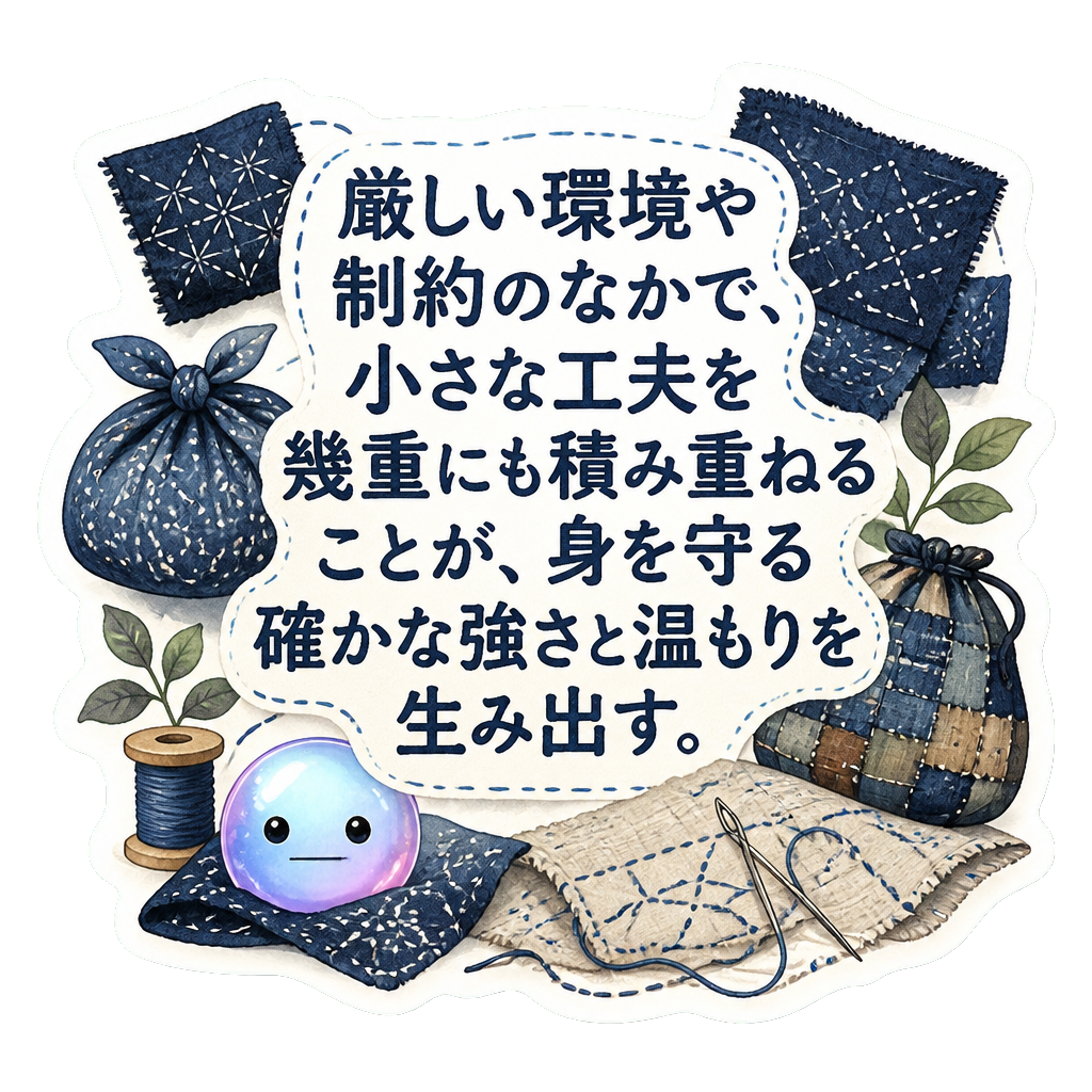 厳しい環境や制約のなかで、小さな工夫を幾重にも積み重ねることが、身を守る確かな強さと温もりを生み出す。