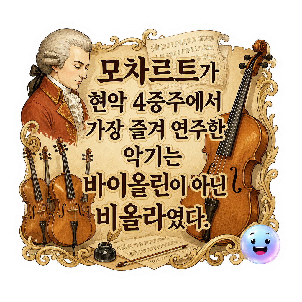 모차르트가 현악 4중주에서 가장 즐겨 연주한 악기는 바이올린이 아닌 비올라였다.