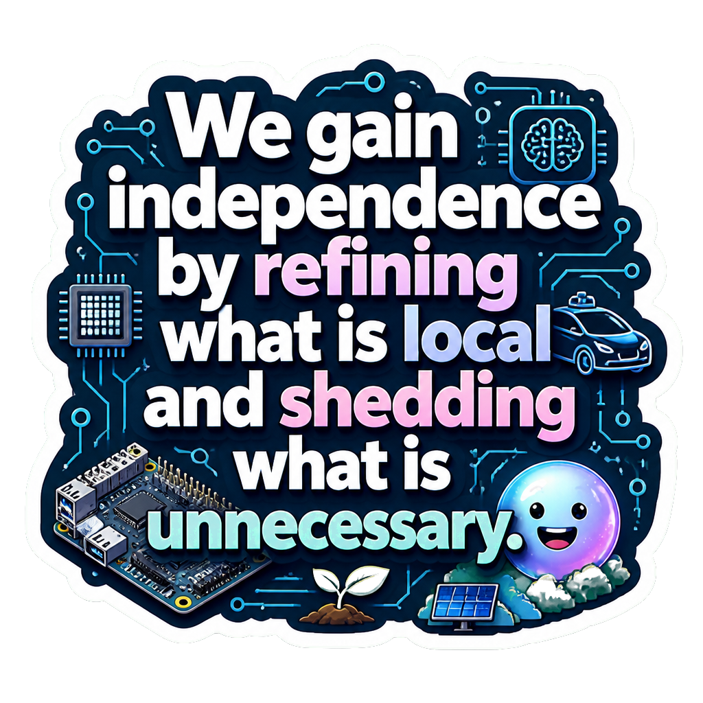 We gain independence by refining what is local and shedding what is unnecessary.
