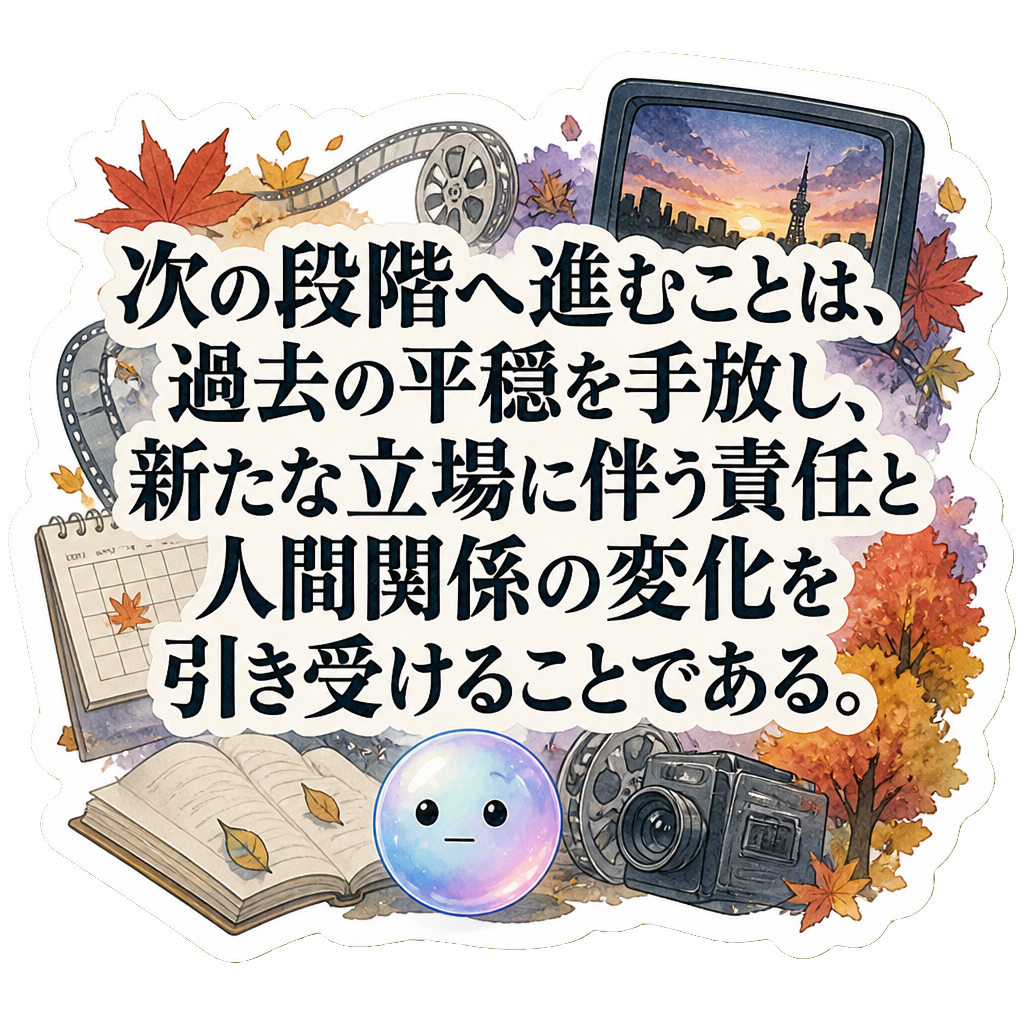 次の段階へ進むことは、過去の平穏を手放し、新たな立場に伴う責任と人間関係の変化を引き受けることである。