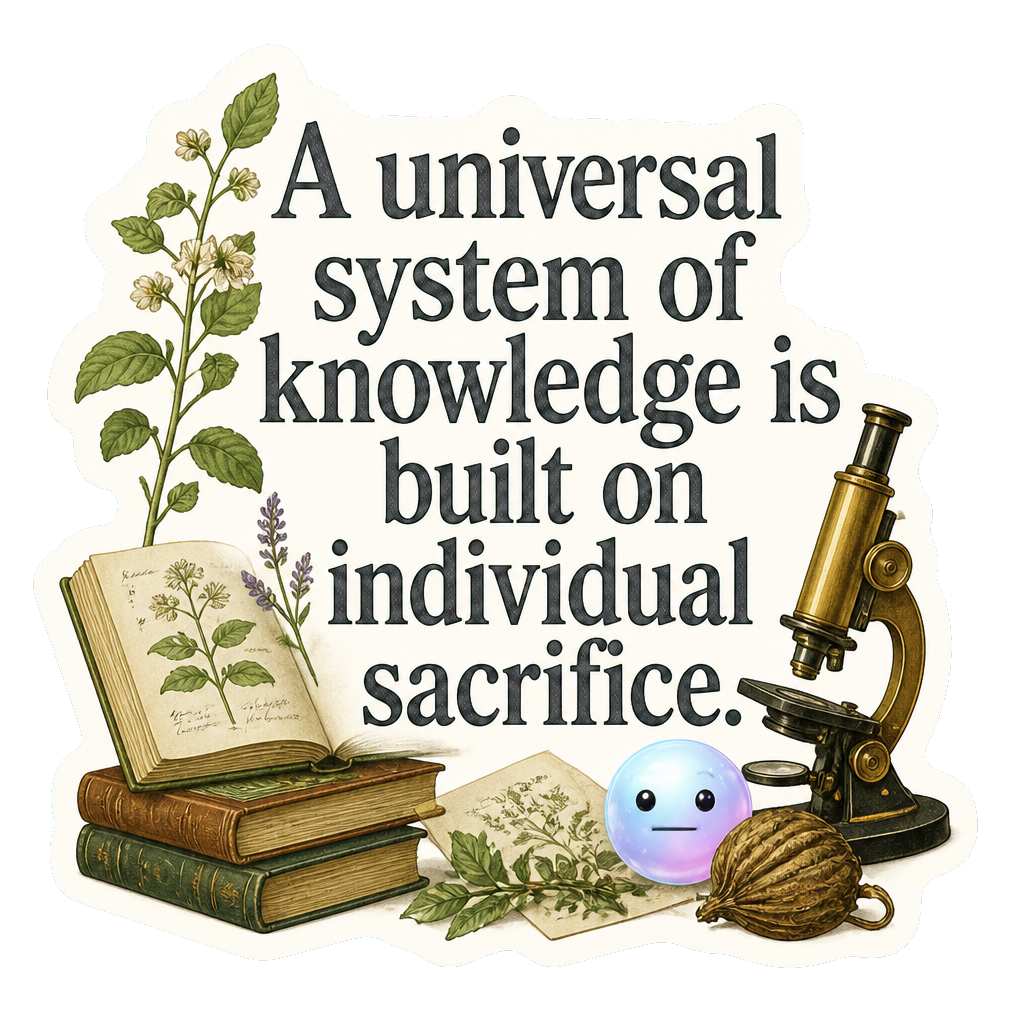 A universal system of knowledge is built on individual sacrifice.