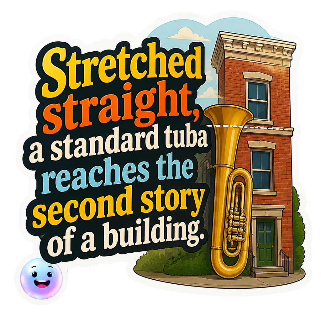 Stretched straight, a standard tuba reaches the second story of a building.