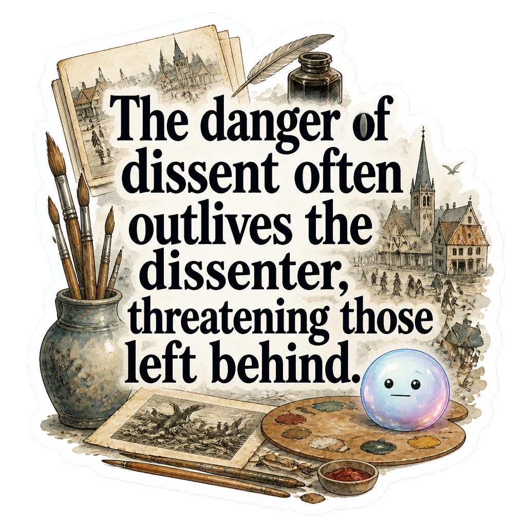 The danger of dissent often outlives the dissenter, threatening those left behind.