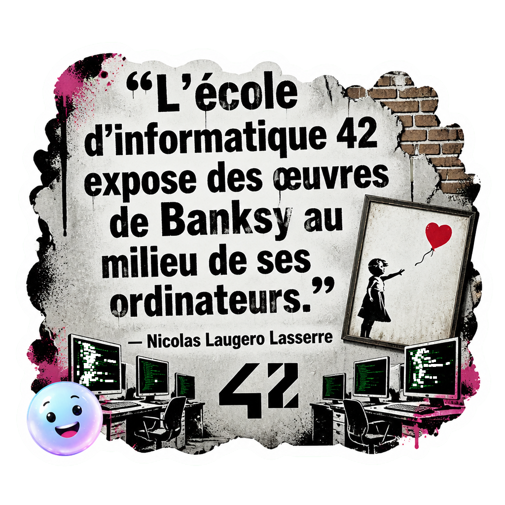 L'école d'informatique 42 expose des œuvres de Banksy au milieu de ses ordinateurs.
