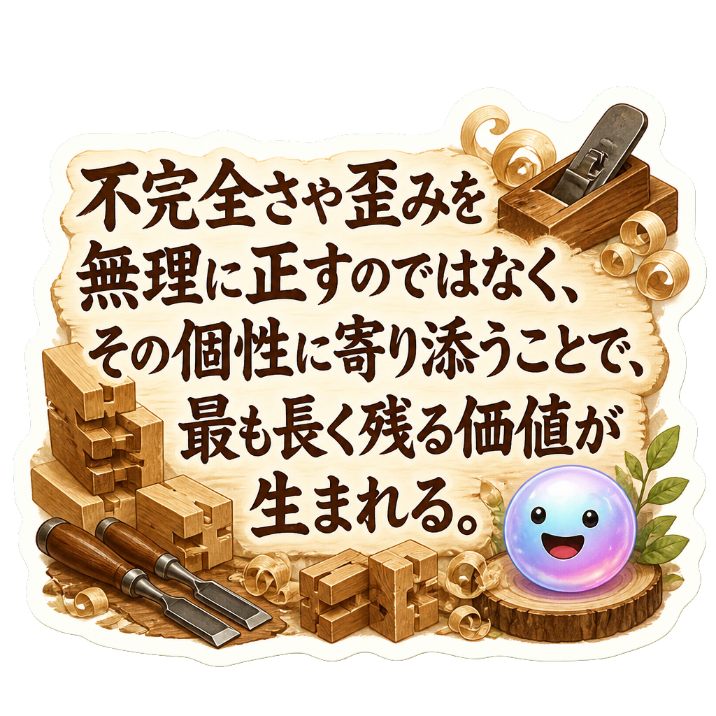 不完全さや歪みを無理に正すのではなく、その個性に寄り添うことで、最も長く残る価値が生まれる。