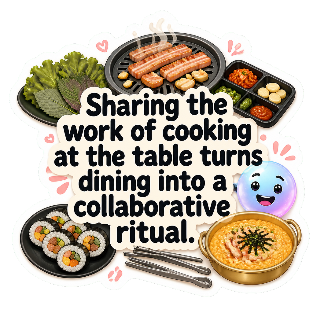 Sharing the work of cooking at the table turns dining into a collaborative ritual.