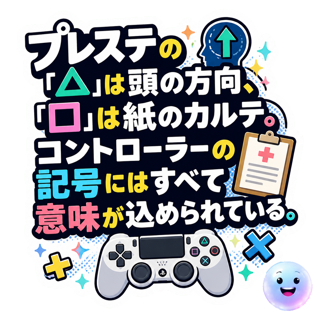 プレステの『△』は頭の方向、『□』は紙のカルテ。コントローラーの記号にはすべて意味が込められている。