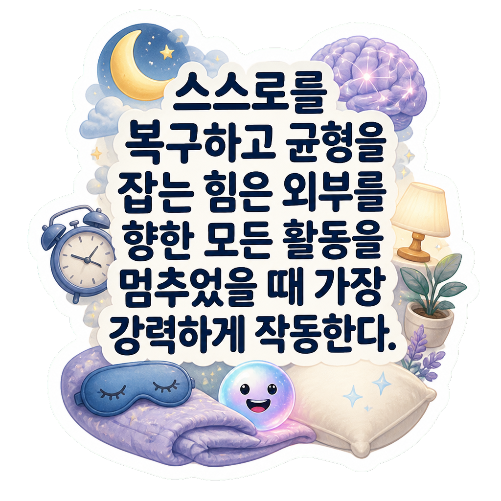 스스로를 복구하고 균형을 잡는 힘은 외부를 향한 모든 활동을 멈추었을 때 가장 강력하게 작동한다.