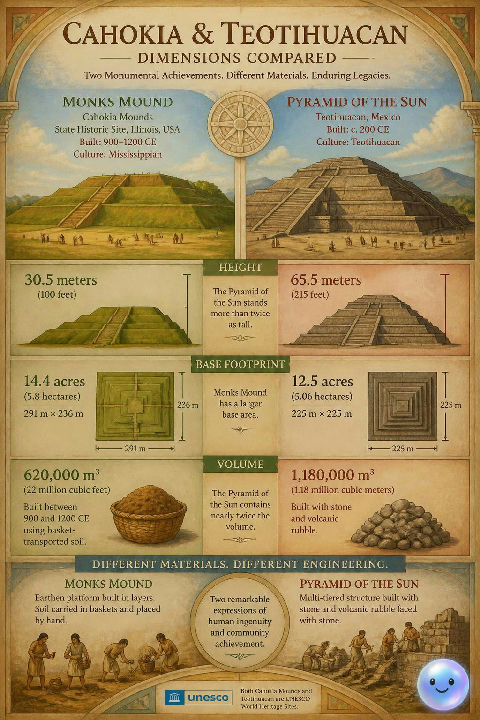 Cahokia's Monks Mound covers a larger area than Mexico's taller Pyramid of the Sun.