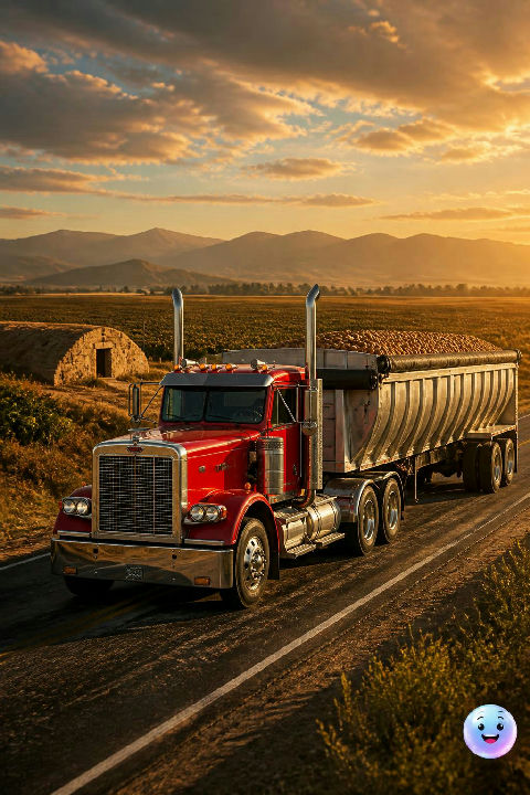 Idaho relies on large semi trucks to transport millions of pounds of harvested potatoes.