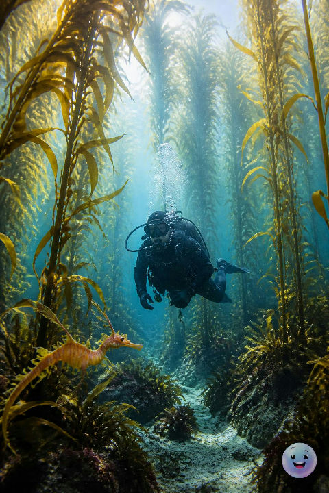 Seaweed forests in Tasmania grow thirty meters tall, creating natural underwater light tunnels