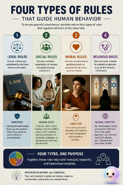 Four different types of rules constantly shape how humans behave every day