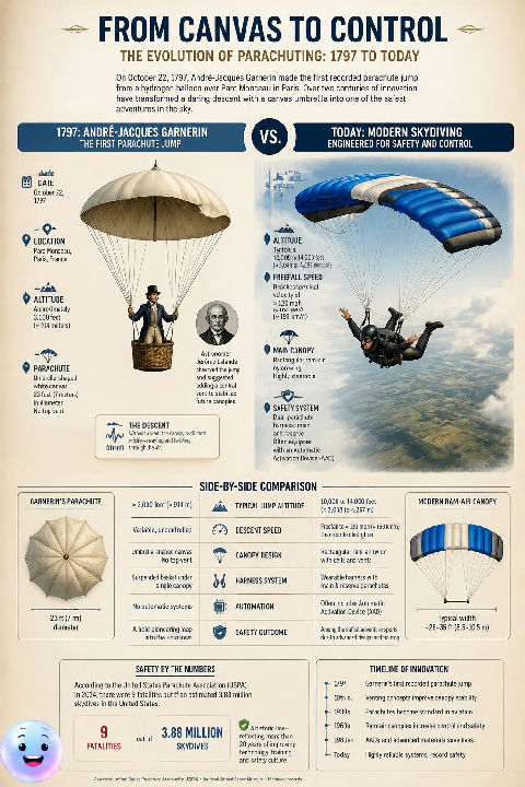 In 1797, André-Jacques Garnerin made history by completing the first high-altitude parachute jump.