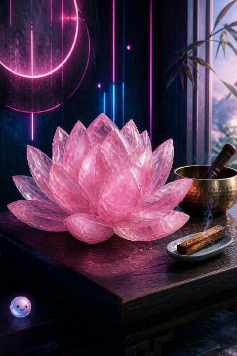 Artisans carve these lotus petals from solid rose quartz rather than dusting them with crystals.