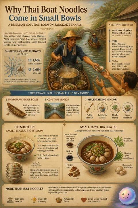 El oleaje de los canales definió el tamaño miniatura de los fideos tailandeses.