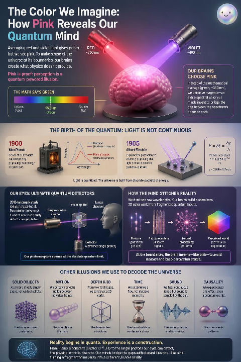 Our brains bypass quantum limits by inventing pink to bridge red and violet wavelengths.