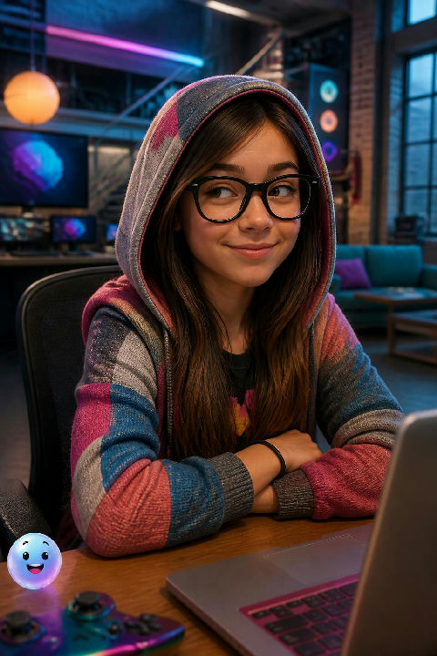 Kenzie Bell triggers her genius coding skills by pulling up her hood.