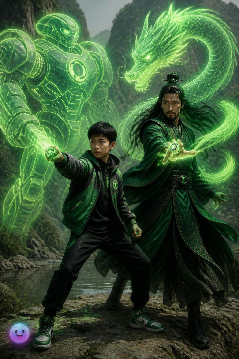Green Lanterns like Tai Pham and Jong Li project power constructs shaped by their heritage.
